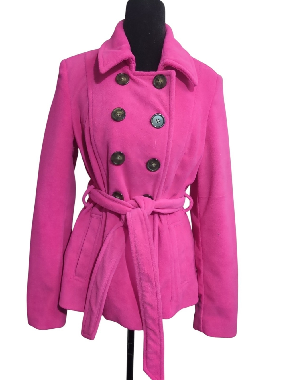 Old Navy M Fleece Peacoat NWT Magenta Double Breasted Belted Jacket Preppy Twee
